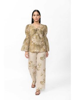 Contemponari - Textured Linen Olive Top with Pant