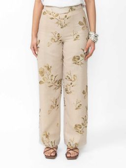 Contemponari - Printed Linen Straight Casual Trouser