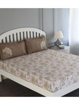 GM - Cotton Digital Print Double Bedsheet with 2 Pillow Covers (90x108 inches, Brown & Multi) (Queen)