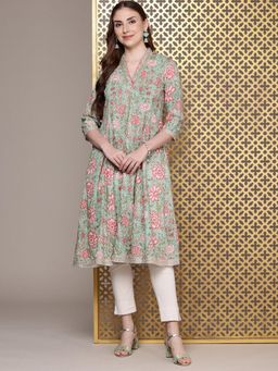 Gahan - Jashn Pure Cotton Ethnic Motifs Printed Gotta Patti Anarkali Kurta