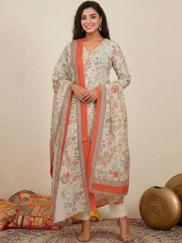 Gahan - Printed V-Neck Kurta & Pant With Dupatta