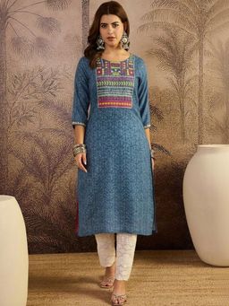 Gahan - Printed Cotton Round Neck Knee Length Straight Kurta