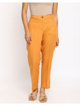 Fabindia - Mustard Linen Blend Slim Fit Formal Pant