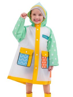Little Surprise Box - Mint Polka Dots Long Style Raincoat