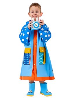 Little Surprise Box - Blue Polka Dots Long Style Raincoat