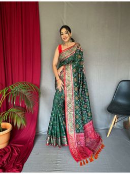 EXCLUSIVA - Green Woven Patola Saree with Unstitched