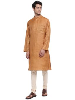 Fabindia - Silk Blend Comfort Fit Brown Solid Long Kurta