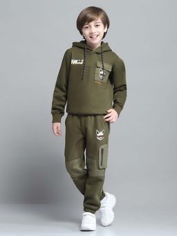 Monte Carlo - Olive Printed Regular Fit Hoodie and Pant (Set of 2)