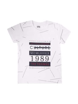 Cantabil - White Typography Regular Fit T-Shirt