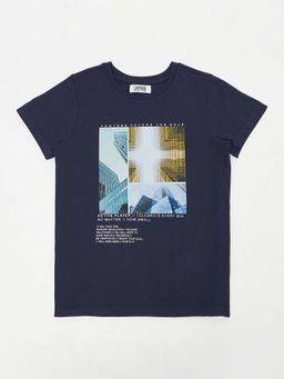 Cantabil - Navy Blue Printed Regular Fit T-Shirt