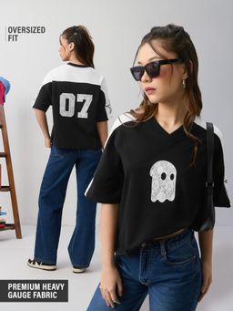 The Souled Store - Black Originals: Black & White Women Oversized T-shirt