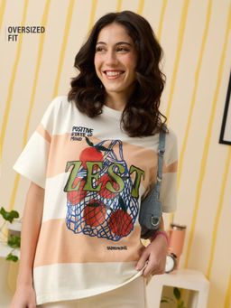 The Souled Store - Off White Tss Originals: Zesty Women Oversized T-Shirt