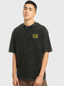 Bewakoof - Heavy Duty 1.0 Marvel Men's Black Spiderman Graphic Printed Oversized Acid Wash T-shirt