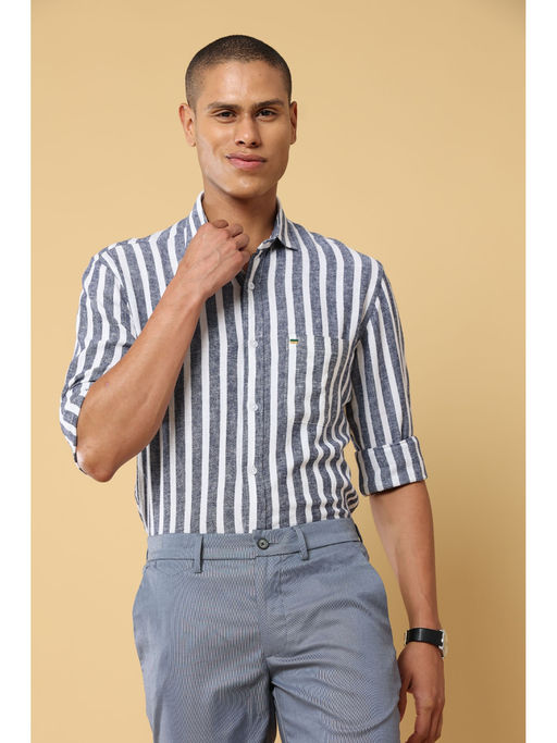 MELVIN JONES Pure flax Grey Stripe Woven Casual Shirt