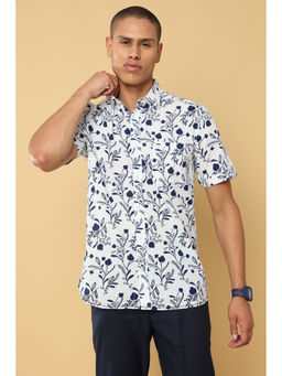 MELVIN JONES - Blossom White and Navy Blue Bud Print Woven Casual Shirt