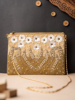 NR by Nidhi Rathi - Gold Embellished Fold Over Clutch