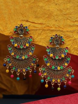 Anika's Creations - Traditional Gold Plated Multicolour Layered Partywear Earring