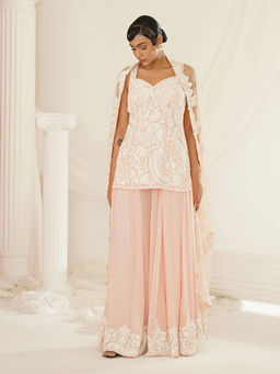 Kapda Dori - Blush Pink Embellished Kurti with Palazzo and Dupatta (Set of 3)