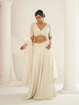 Kapda Dori - Ivory Crystals and Pearl Lehenga with Blouse and Dupatta (Set of 3)