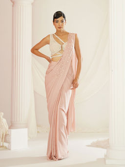 Kapda Dori - Blush Pink Embroidered Pre-Draped Drape Saree with Stitched Blouse