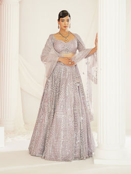 Kapda Dori - Lavender Embellished Blouse with Lehenga and Dupatta (Set of 3)
