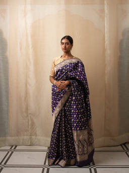 PRIYANKA RAAJIV - Kalini Blue Woven Saree with Unstitched Blouse