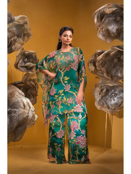 Sonia Baderia - Green Printed Kaftan Kurta with Flared Pant (Set of 2)