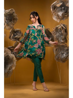Sonia Baderia - Green Printed A Line Tunic with Pant (Set of 2)