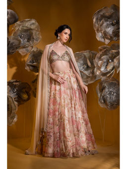 Sonia Baderia - Beige Printed Lehenga with Bralette with Dupatta (Set of 3)