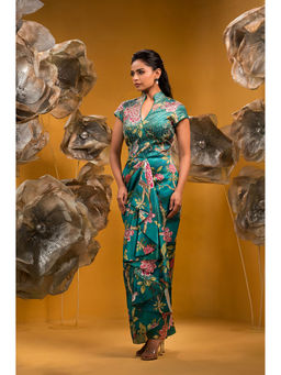 Sonia Baderia - Green Printed Long Drape Dress