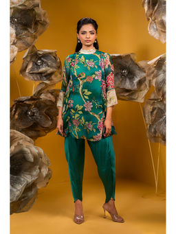 Sonia Baderia - Green Printed A-Line Tunic with Dhoti (Set of 2)