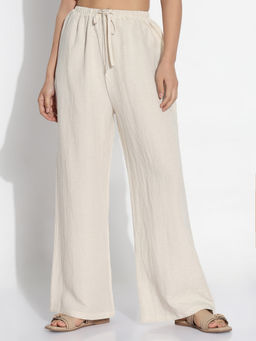 SHOWOFFFF - Women Beige Solid Loose Fit Trousers
