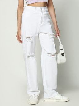 SHOWOFF - Women White Solid Straight Fit Jeans