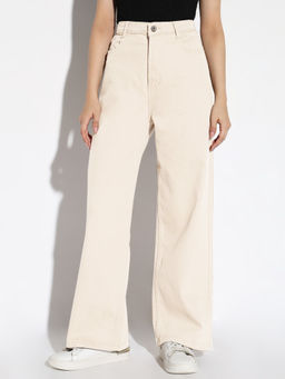 SHOWOFF - Women Cream Wide Leg Denim Jeans