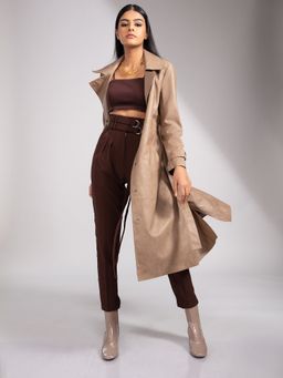Twenty Dresses by Nykaa Fashion - Beige Slay It Up Leather Overcoat
