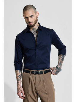 Snitch - Navy Blue Solid Full Sleeves Slim Formal Shirt