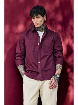 Snitch - Bordeaux Wine Solid Relaxed Fit Overshirt
