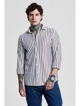 Snitch - Brown Stripes Full Sleeves Slim Casual Shirt