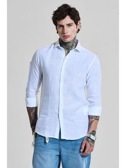 Snitch - White Solid Full Sleeves Slim Casual Shirt