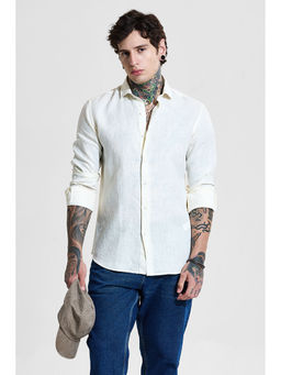 Snitch - White Solid Full Sleeves Slim Casual Shirt