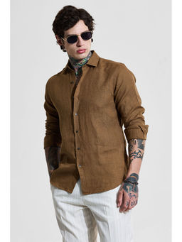 Snitch - Brown Solid Full Sleeves Slim Casual Shirt