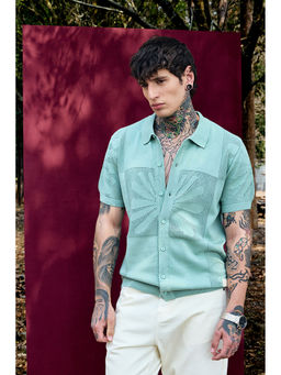 Snitch - Bordeaux Mint Green Relaxed Fit Knitted Shirt