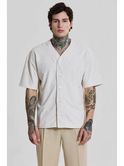 Snitch - Bordeaux Off White Oversized Fit Baseball Shirt