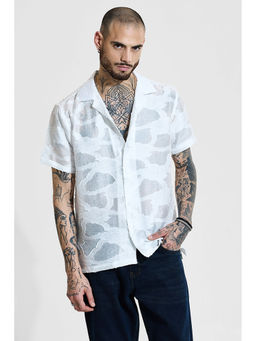 Snitch - White Textured Half Sleeves Boxy Casual Shirt