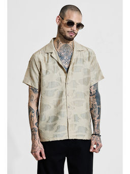 Snitch - Beige Textured Half Sleeves Boxy Casual Shirt