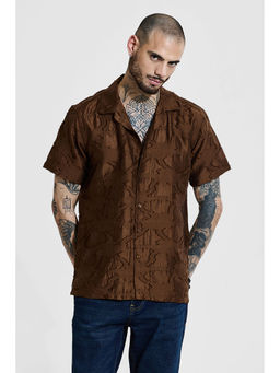 Snitch - Brown Textured Half Sleeves Boxy Casual Shirt