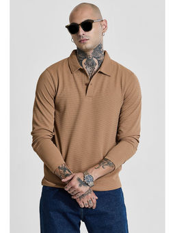 Snitch - Brown Textured Slim Fit Polo T-Shirt