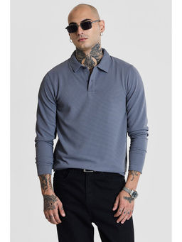 Snitch - Grey Textured Slim Fit Polo T-Shirt