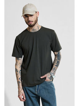 Snitch - Dark Green Solid Half Sleeves Slim Casual T-Shirt