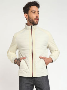 Guess - Men's Beige Polyamide Quilted Regular Fit High Neck Jacket
